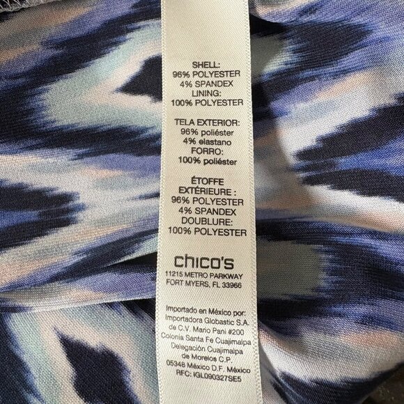 Chico's Nouveau Ikat Dress, Blue Multicolor Slit Sleeves Women's Size 1 (M) - Picture 11 of 13